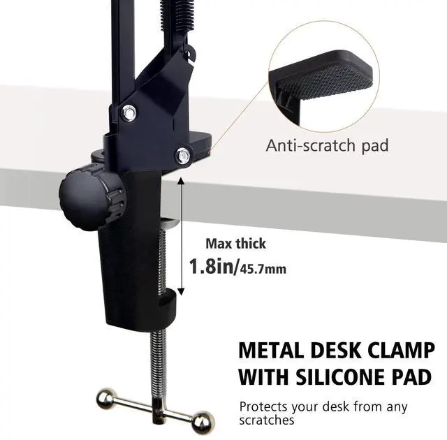 Alt view image 4 of 6 - For Elgato Wave 3 Boom Arm Microphone Stand, Professional Mic Boom Arm Mic Stand Compatible with Elgato Wave:3 USB Condenser Microphone by SUNMON