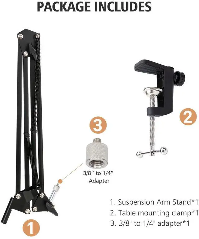 Alt view image 5 of 6 - For Elgato Wave 3 Boom Arm Microphone Stand, Professional Mic Boom Arm Mic Stand Compatible with Elgato Wave:3 USB Condenser Microphone by SUNMON