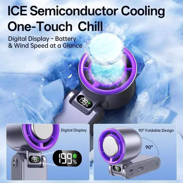 Alt view image 3 of 7 - Handheld Portable fan with Turbo Cooling - Hand Held Fan Rechargeable,1-199 Speed, 12H Battery Life 5500mAh, Powerful Mini Personal Fan for Travel, Outdoor, Beach, Makeup, Summer Use