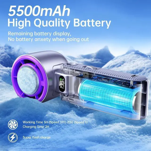 Alt view image 4 of 7 - Handheld Portable fan with Turbo Cooling - Hand Held Fan Rechargeable,1-199 Speed, 12H Battery Life 5500mAh, Powerful Mini Personal Fan for Travel, Outdoor, Beach, Makeup, Summer Use