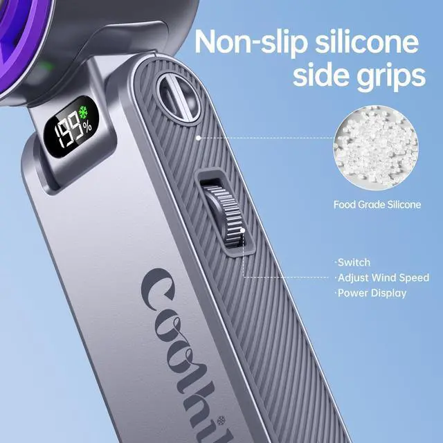 Alt view image 7 of 7 - Handheld Portable fan with Turbo Cooling - Hand Held Fan Rechargeable,1-199 Speed, 12H Battery Life 5500mAh, Powerful Mini Personal Fan for Travel, Outdoor, Beach, Makeup, Summer Use