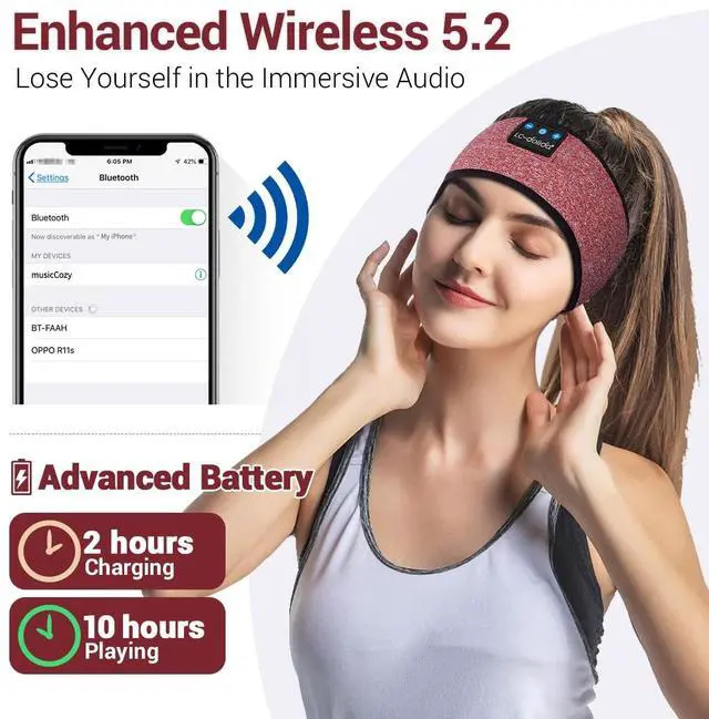 Alt view image 3 of 6 - Sleep Headphones Bluetooth Headband Sleeping Wireless Headband Headphones with Thin HD Stereo Speakers Perfect for Side Sleepers, Sport, Yoga, Travel
