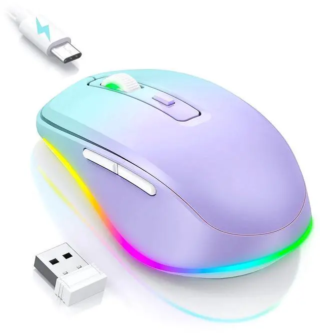 Main image of Wireless Mouse Jiggler - LED Wireless Mice with Build-in Mouse Mover, Rechargeable Moving Mouse for Laptop with Undetectable Random Movement Keeps Computers Awake - Purple to Green
