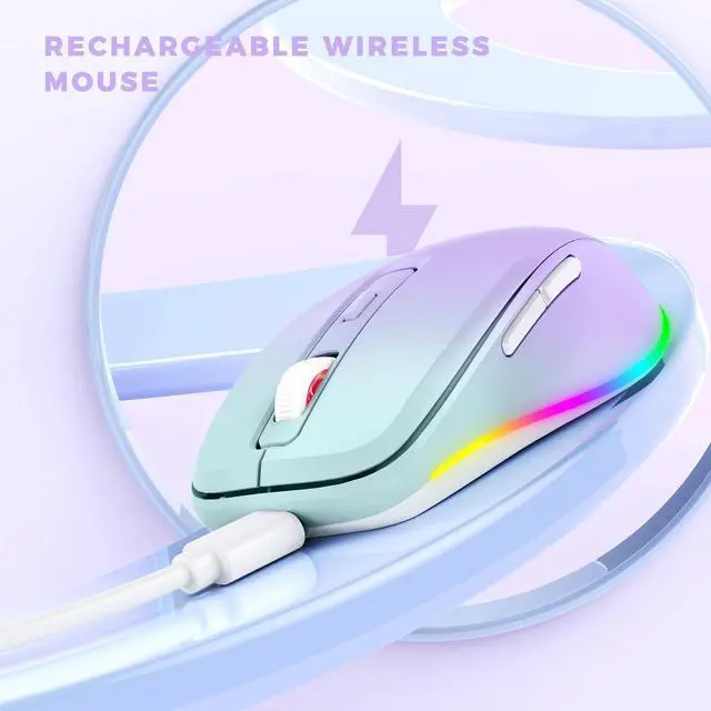 Alt view image 4 of 7 - Wireless Mouse Jiggler - LED Wireless Mice with Build-in Mouse Mover, Rechargeable Moving Mouse for Laptop with Undetectable Random Movement Keeps Computers Awake - Purple to Green
