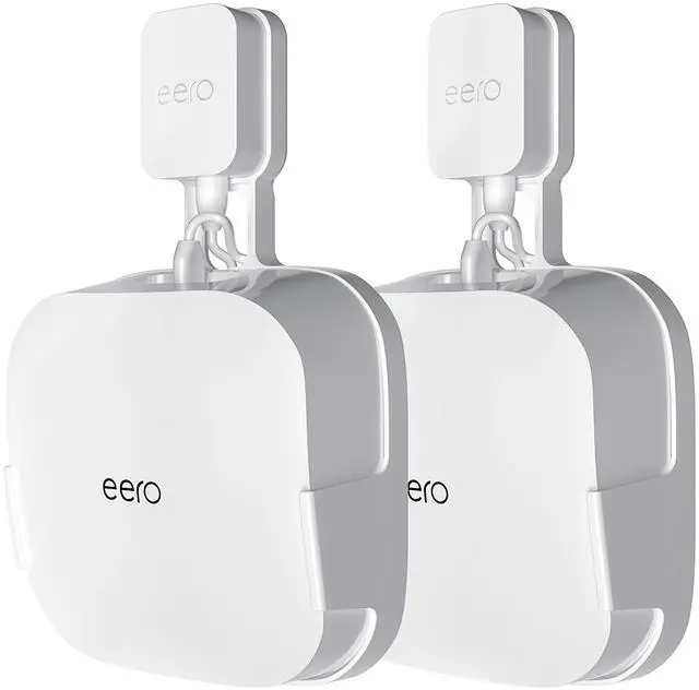 Main image of 2 Pack Outlet Wall Mount Holder for eero Pro 6 and Pro 6E | Wall Mount Holder Stand Bracket for eero Pro 6E & Pro 6, Built-In Cord Storage and No-Drill Outlet Mounting