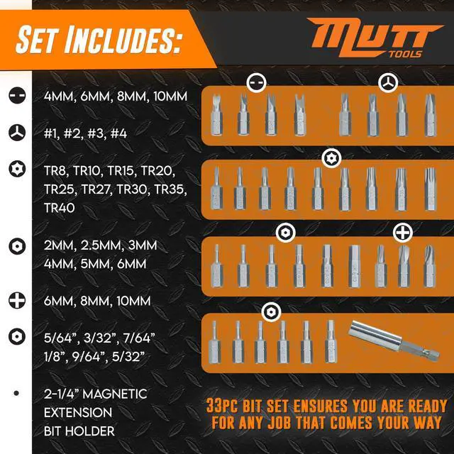 Alt view image 2 of 7 - Mutt Tools 33pc Security Bit Set - Complete Torx Security Screwdriver Set with Tamper Proof Bits - Star Bits, Hex, Spanner, Tri-Wing & Torq - Professional Security Torx Bit Set