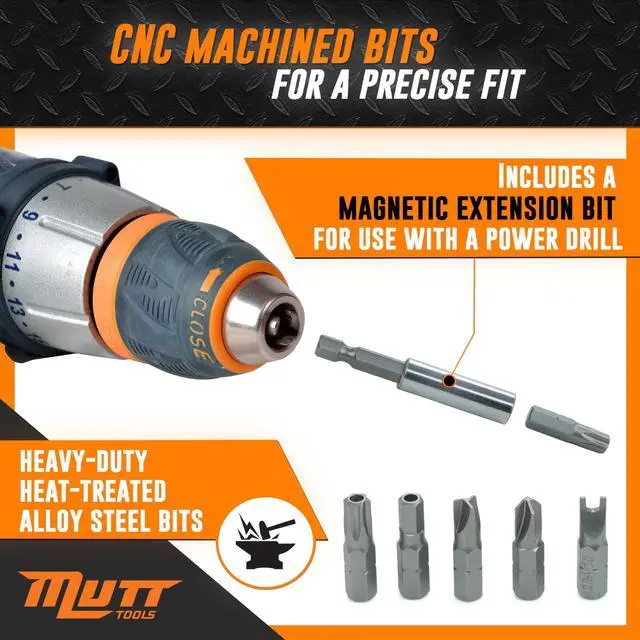 Alt view image 3 of 7 - Mutt Tools 33pc Security Bit Set - Complete Torx Security Screwdriver Set with Tamper Proof Bits - Star Bits, Hex, Spanner, Tri-Wing & Torq - Professional Security Torx Bit Set