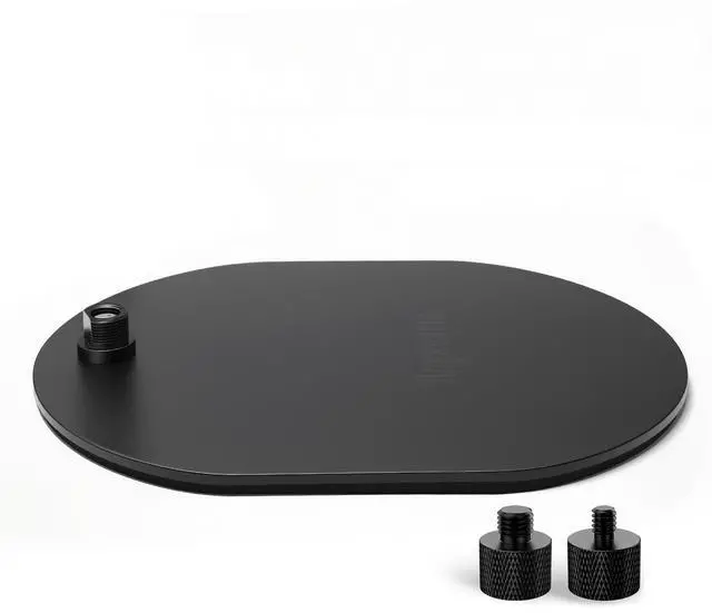 Main image of Universal Mic Stand Base, Heavy-Duty Elliptical Metal Table Desktop Mount with 5/8"-27 Thread, 1/4" & 3/8" Adapters, Compatible with Extension Tube, Goosenecks Arms, Booms - KB49
