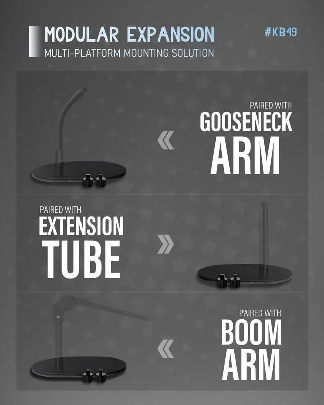 Alt view image 4 of 7 - Universal Mic Stand Base, Heavy-Duty Elliptical Metal Table Desktop Mount with 5/8"-27 Thread, 1/4" & 3/8" Adapters, Compatible with Extension Tube, Goosenecks Arms, Booms - KB49