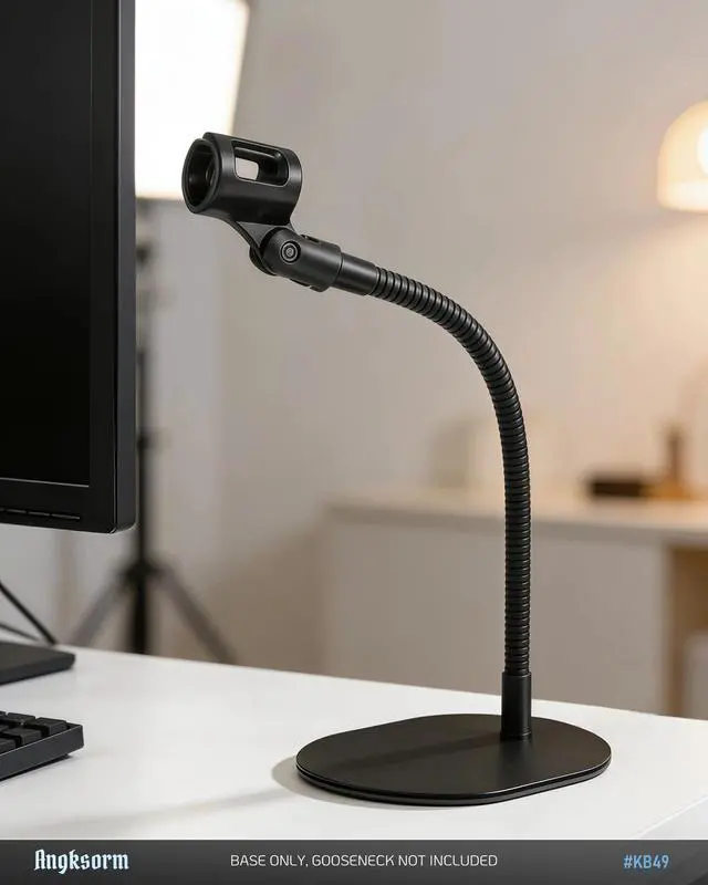 Alt view image 6 of 7 - Universal Mic Stand Base, Heavy-Duty Elliptical Metal Table Desktop Mount with 5/8"-27 Thread, 1/4" & 3/8" Adapters, Compatible with Extension Tube, Goosenecks Arms, Booms - KB49