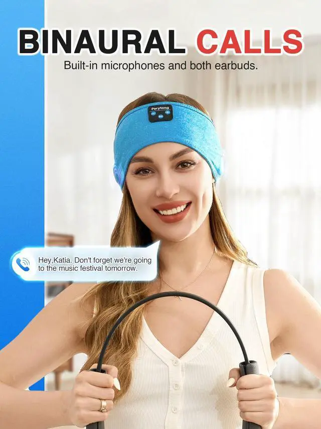 Alt view image 3 of 7 - Sleep Headphones Wireless, Bluetooth Sports Headband Headphones with Ultra-Thin HD Stereo Speakers Perfect for Sleeping,Workout,Jogging,Yoga,Insomnia, Air Travel, Meditation (Azure)
