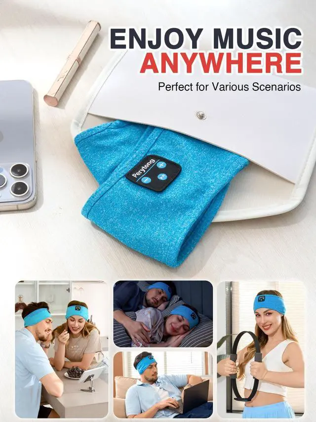 Alt view image 7 of 7 - Sleep Headphones Wireless, Bluetooth Sports Headband Headphones with Ultra-Thin HD Stereo Speakers Perfect for Sleeping,Workout,Jogging,Yoga,Insomnia, Air Travel, Meditation (Azure)