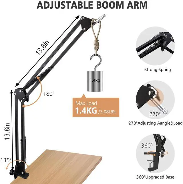 Alt view image 3 of 6 - HyperX ProCast Microphone Boom Arm - Mic Boom Arm Compatible with HyperX ProCast, Mic Arm Stand with Microphone Cover, Improve Sound Quality,Mic Boom Arm for ProCast by SUNMON