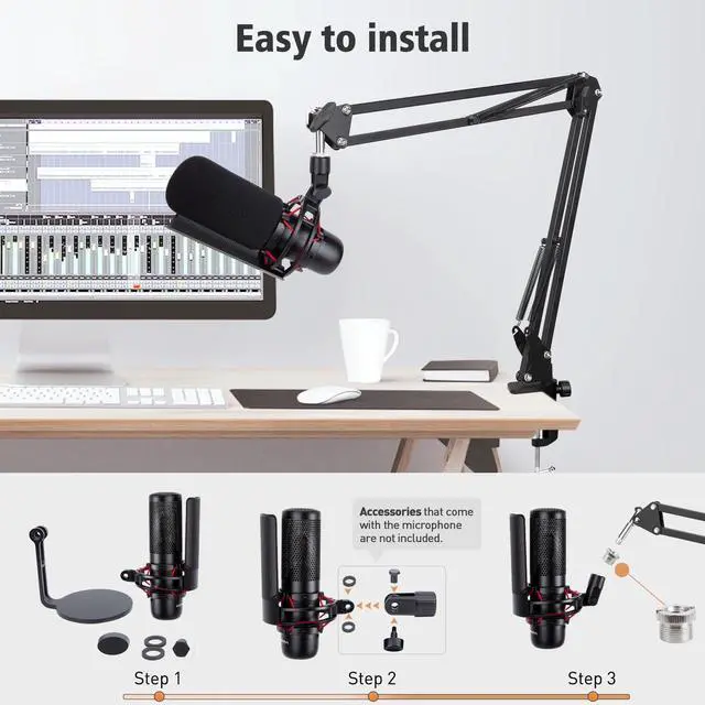 Alt view image 2 of 6 - HyperX ProCast Microphone Boom Arm - Mic Boom Arm Compatible with HyperX ProCast, Mic Arm Stand with Microphone Cover, Improve Sound Quality,Mic Boom Arm for ProCast by SUNMON