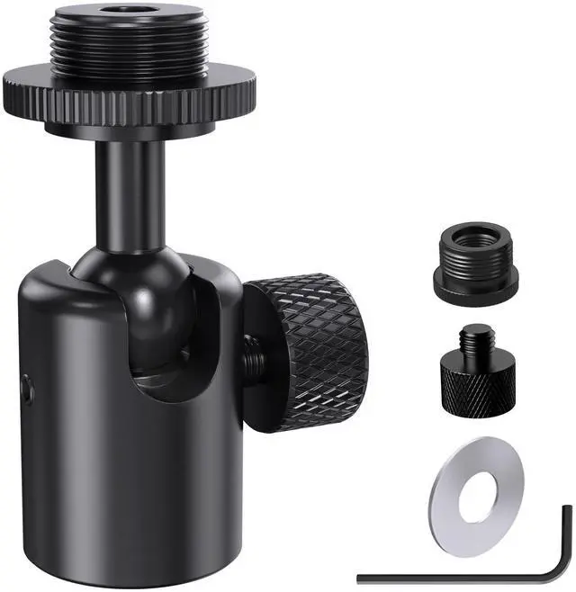 Main image of Ball and Socket Head Microphone Adapter with Angle Adjustment 360° Pan & 90° Tilt, with 5/8" and 3/8" All-Metal Adapter, Camera, Lightweight & Secure Locking, Swivel Mic Stand Adapter