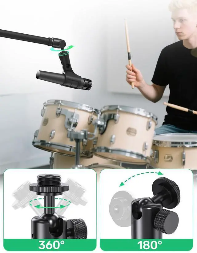 Alt view image 2 of 7 - Ball and Socket Head Microphone Adapter with Angle Adjustment 360° Pan & 90° Tilt, with 5/8" and 3/8" All-Metal Adapter, Camera, Lightweight & Secure Locking, Swivel Mic Stand Adapter