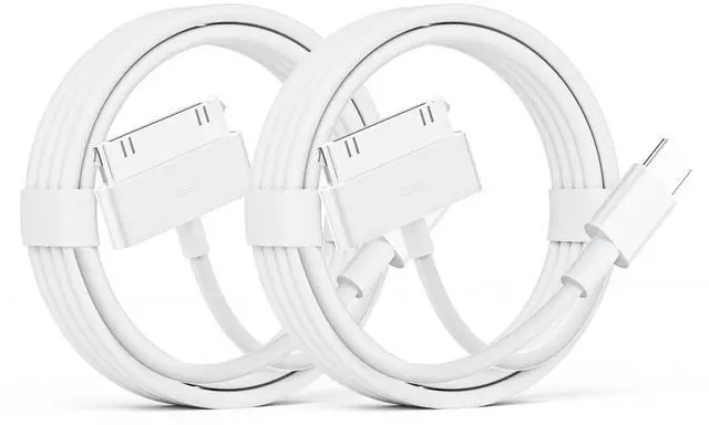 Main image of USB C to 30 Pin Cable for iPhone 4, 2 PackApple MFi Certified 3.3Feet USB Type-C to 30-Pin Charging & Data Sync Cord Compatible with iPhone 4/4S/3GS, iPad 1/2/3, iPod Classic/Nano/Touch (White)