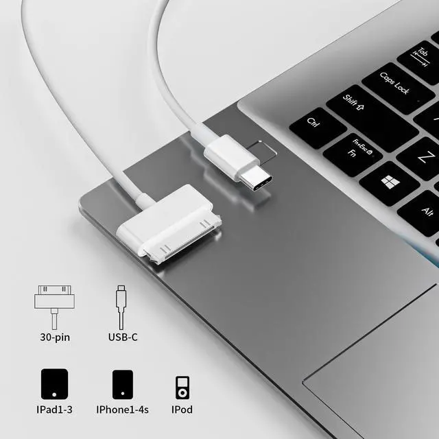 Alt view image 2 of 7 - USB C to 30 Pin Cable for iPhone 4, 2 PackApple MFi Certified 3.3Feet USB Type-C to 30-Pin Charging & Data Sync Cord Compatible with iPhone 4/4S/3GS, iPad 1/2/3, iPod Classic/Nano/Touch (White)