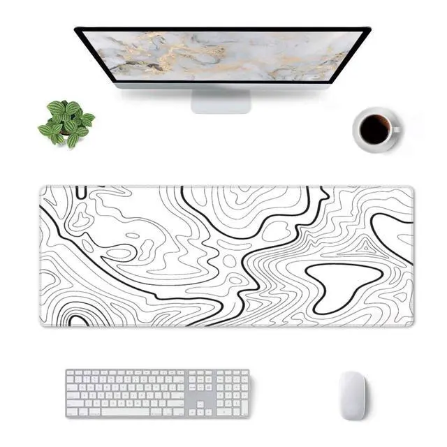 Alt view image 2 of 7 - White Topographic Contour Extended Big Mouse Pad Large,Gaming Mouse Pad Desk Pad,31.5x11.8x0.12 Inch Long Computer Keyboard Mouse Mat Mousepad Non-Slip Base and Stitched Edge for Gaming and Office