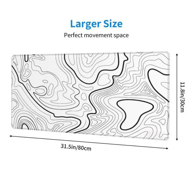 Alt view image 3 of 7 - White Topographic Contour Extended Big Mouse Pad Large,Gaming Mouse Pad Desk Pad,31.5x11.8x0.12 Inch Long Computer Keyboard Mouse Mat Mousepad Non-Slip Base and Stitched Edge for Gaming and Office