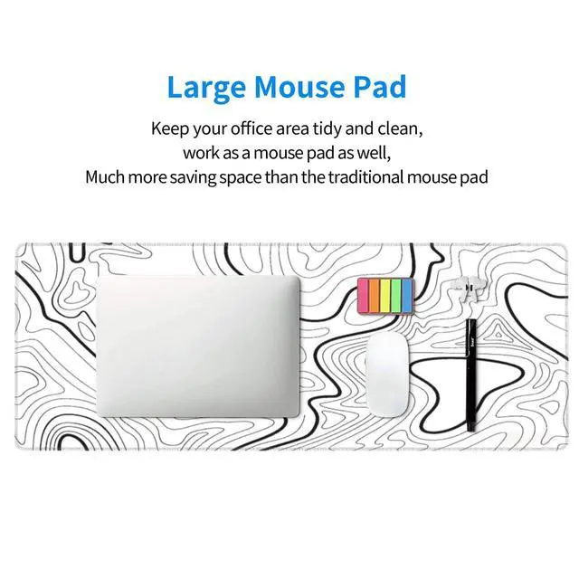 Alt view image 6 of 7 - White Topographic Contour Extended Big Mouse Pad Large,Gaming Mouse Pad Desk Pad,31.5x11.8x0.12 Inch Long Computer Keyboard Mouse Mat Mousepad Non-Slip Base and Stitched Edge for Gaming and Office