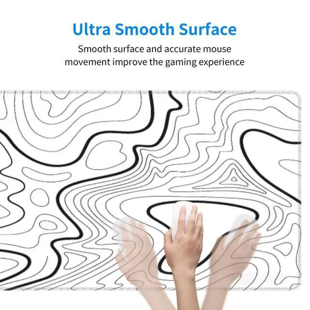 Alt view image 4 of 7 - White Topographic Contour Extended Big Mouse Pad Large,Gaming Mouse Pad Desk Pad,31.5x11.8x0.12 Inch Long Computer Keyboard Mouse Mat Mousepad Non-Slip Base and Stitched Edge for Gaming and Office