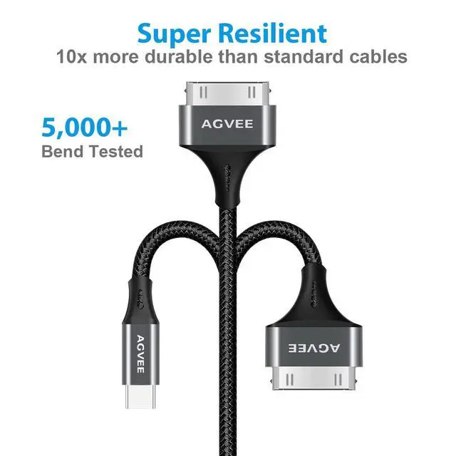 Alt view image 6 of 7 - [2 Pack 3ft USB-C to 30 Pin Cable for Old iPhone 4/4S iPad 1/2/3 iPod, Braided Metal Shell Type-C to 30Pin Adapter Charging Charger Data Cord, Dark Gray