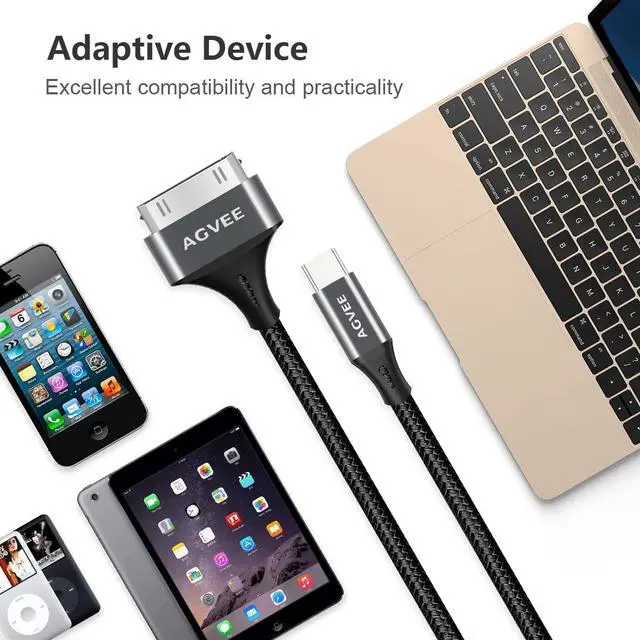 Alt view image 7 of 7 - [2 Pack 3ft USB-C to 30 Pin Cable for Old iPhone 4/4S iPad 1/2/3 iPod, Braided Metal Shell Type-C to 30Pin Adapter Charging Charger Data Cord, Dark Gray