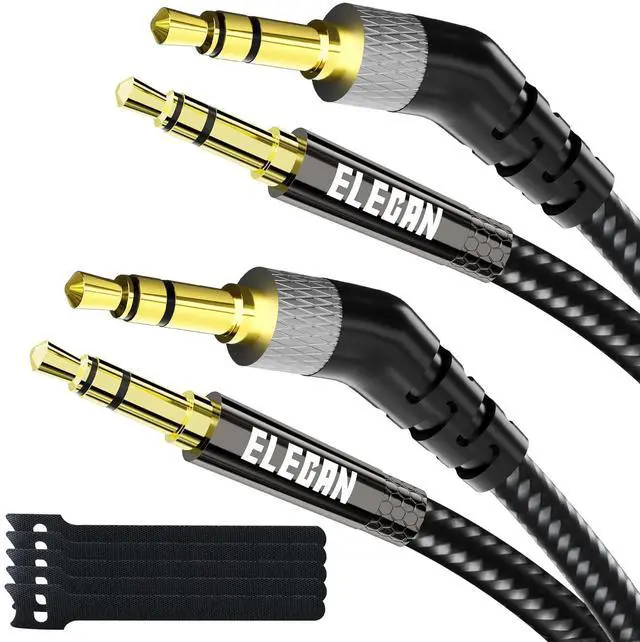 Main image of 135 Degree 1/8 Inch 3.5 MM AUX Cable Headphone Cord Wire 2 Ft/2 Pack, Angled Hi-Fi Sound Thin&Slim Braided TRS Stereo Audio Beats Cable for Car,Home Stereos, Speaker,Phones