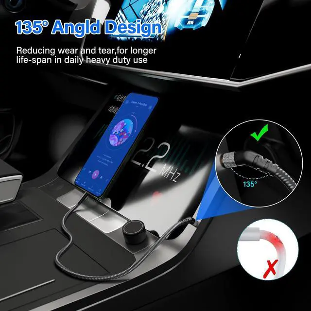 Alt view image 4 of 6 - 135 Degree 1/8 Inch 3.5 MM AUX Cable Headphone Cord Wire 2 Ft/2 Pack, Angled Hi-Fi Sound Thin&Slim Braided TRS Stereo Audio Beats Cable for Car,Home Stereos, Speaker,Phones
