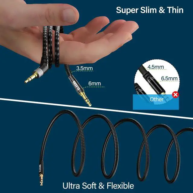 Alt view image 2 of 6 - 135 Degree 1/8 Inch 3.5 MM AUX Cable Headphone Cord Wire 2 Ft/2 Pack, Angled Hi-Fi Sound Thin&Slim Braided TRS Stereo Audio Beats Cable for Car,Home Stereos, Speaker,Phones