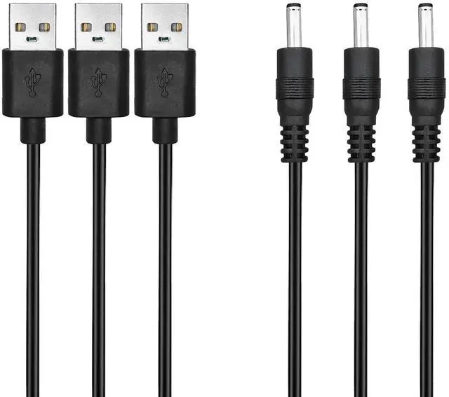 Main image of 3 Pack 3.3FT USB to DC 3.5mm x 1.35mm Power Cable, 5V Charging Cord, Barrel Jack Plug Adapter for Small Electronics & DIY Devices,Black