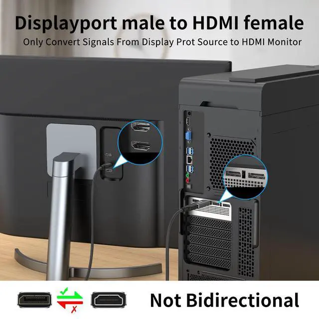 Alt view image 2 of 7 - Displayport to HDMI Adapter 4K 24K Gold Plated Displayport DP to HDMI Female ConverterUni-Directional Display Port to HDMI Converter Compatible for Lenovo, HP, Dell &More- Grey