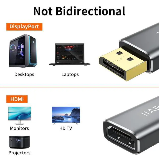 Alt view image 3 of 7 - Displayport to HDMI Adapter 4K 24K Gold Plated Displayport DP to HDMI Female ConverterUni-Directional Display Port to HDMI Converter Compatible for Lenovo, HP, Dell &More- Grey