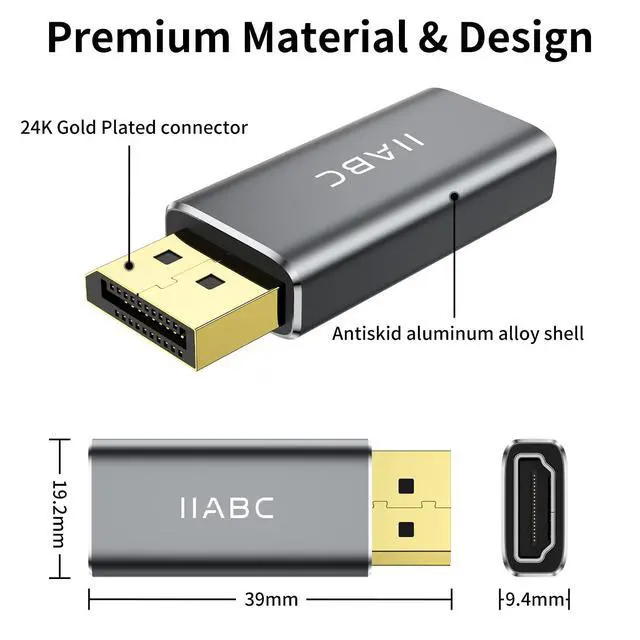 Alt view image 5 of 7 - Displayport to HDMI Adapter 4K 24K Gold Plated Displayport DP to HDMI Female ConverterUni-Directional Display Port to HDMI Converter Compatible for Lenovo, HP, Dell &More- Grey
