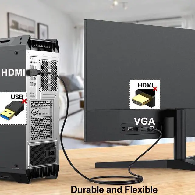 Alt view image 6 of 7 - HDMI to VGA Cable 3FT, Computer HDMI to VGA Monitor Cord (Male to Male) Compatible for Raspberry Pi, Roku, Computer, Desktop, Laptop, PC, Monitor, Projector, HDTV and More-NOT Bidirectional