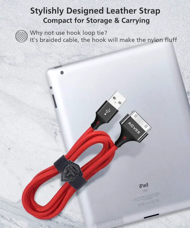 Alt view image 2 of 7 - 4ft 30 Pin Charger Cable Charging for Old iPod Touch 4 3 2 1 Nano, iPod Classic 3 2 1, Old iPad 1 2 3, Old iPhone 4 4S 3G 3GS, Red