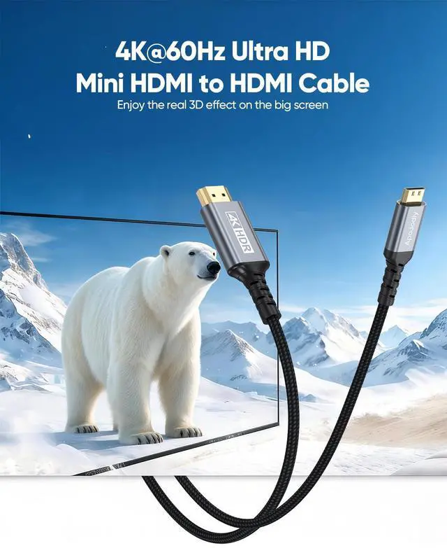 Alt view image 2 of 7 - Mini HDMI to HDMI Cable 6FT, High Speed HDMI to Mini HDMI Cable for Portable Monitor 4K@60Hz HDMI Mini 2.0 Cord 2K,1080P, HDR Compatible with Camera, Camcorder, Laptop, HDTV, Graphics