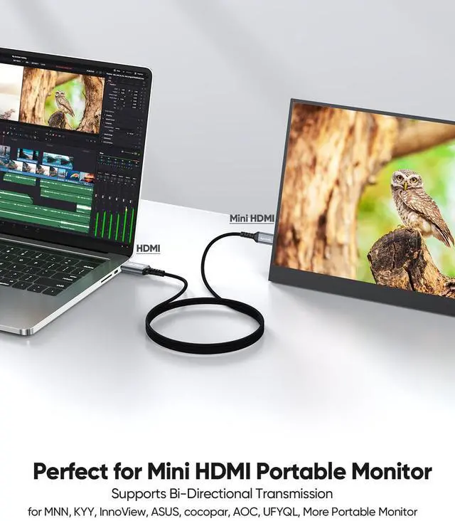 Alt view image 3 of 7 - Mini HDMI to HDMI Cable 6FT, High Speed HDMI to Mini HDMI Cable for Portable Monitor 4K@60Hz HDMI Mini 2.0 Cord 2K,1080P, HDR Compatible with Camera, Camcorder, Laptop, HDTV, Graphics