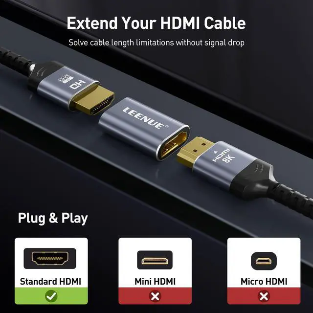 Alt view image 3 of 7 - HDMI Coupler 8K Female to Female Connector, HDMI 2.1 Aluminum Adapter, Supports 8K@60Hz / 4K@120Hz for HDTV, Roku, Monitor, Projector, Gaming Console, 2 Pack, Silver