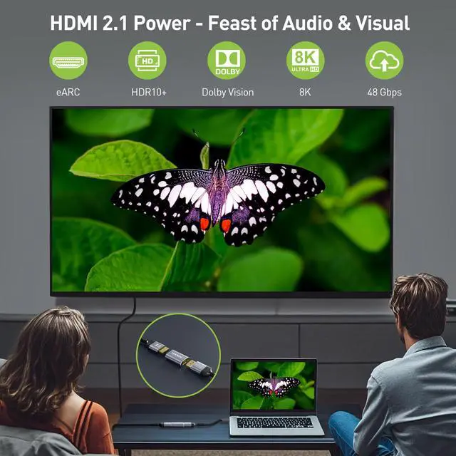 Alt view image 5 of 7 - HDMI Coupler 8K Female to Female Connector, HDMI 2.1 Aluminum Adapter, Supports 8K@60Hz / 4K@120Hz for HDTV, Roku, Monitor, Projector, Gaming Console, 2 Pack, Silver