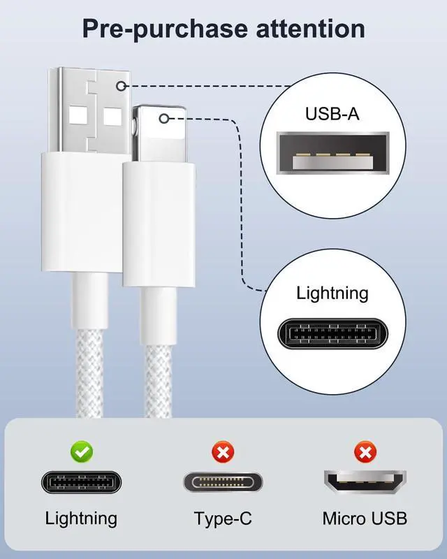 Alt view image 7 of 7 - USB iPhone Charger Cable 3FT 2Pack Apple MFi Certified, USB to Lightning Cable Braided iPad Charger Cable iPhone Wire i Phone Charging Lead for iPhone 14/13/12 Mini/11 Pro Max/X/XR/XS/8/7Plus/SE/6/5