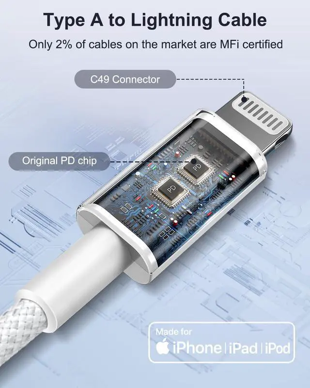 Alt view image 6 of 7 - USB iPhone Charger Cable 3FT 2Pack Apple MFi Certified, USB to Lightning Cable Braided iPad Charger Cable iPhone Wire i Phone Charging Lead for iPhone 14/13/12 Mini/11 Pro Max/X/XR/XS/8/7Plus/SE/6/5