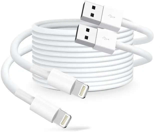 Main image of USB-A to Liightning Cable, 2-Pack 6FT (1.8M) White Durable Fast Charging & Sync Cord for Liightning Devices