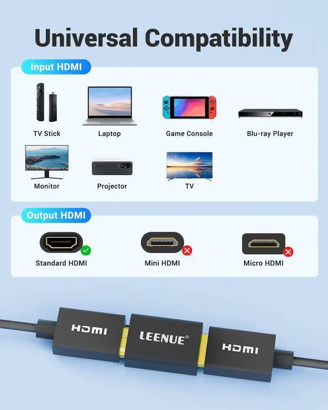 Alt view image 5 of 7 - HDMI Coupler 8K, Female to Female 2.1 HDMI Adapter, Connector 8K@60Hz / 4K@120Hz HDR Extender for HDTV, Laptop, PC, Monitor, Roku TV, 1 Pack
