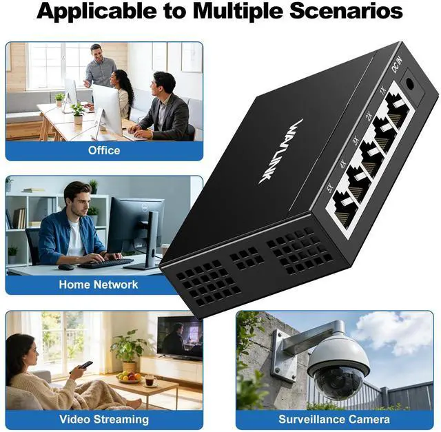 Alt view image 6 of 7 - 5-Port Gigabit Ethernet Unmanaged Switch, Home Network Hub, Office Ethernet Splitter, Plug & Play, Desktop/Wall Mount, Silent Operation, Metal Case