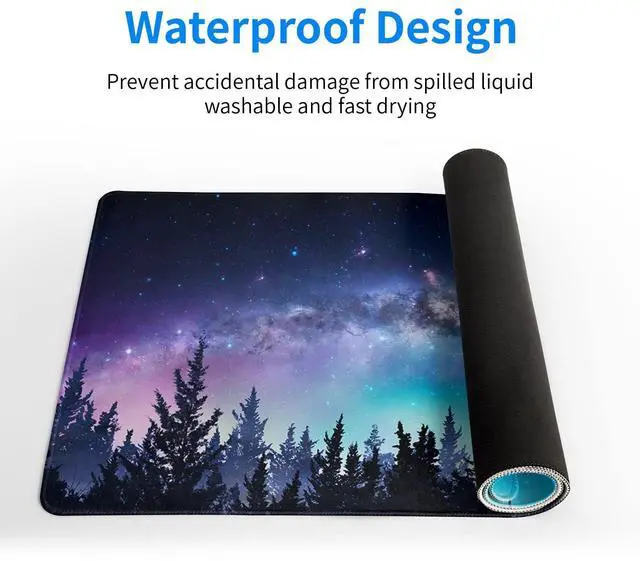 Alt view image 4 of 6 - Extended Gaming Mouse Pad, XL Large Keyboard Mouse Mat Desk Pad, Stitched Edges Mousepad, 3mm Thick Long Non-Slip Rubber Base Mice Pad, 31.5 X 11.8 Inch, Forest Moon Galaxy