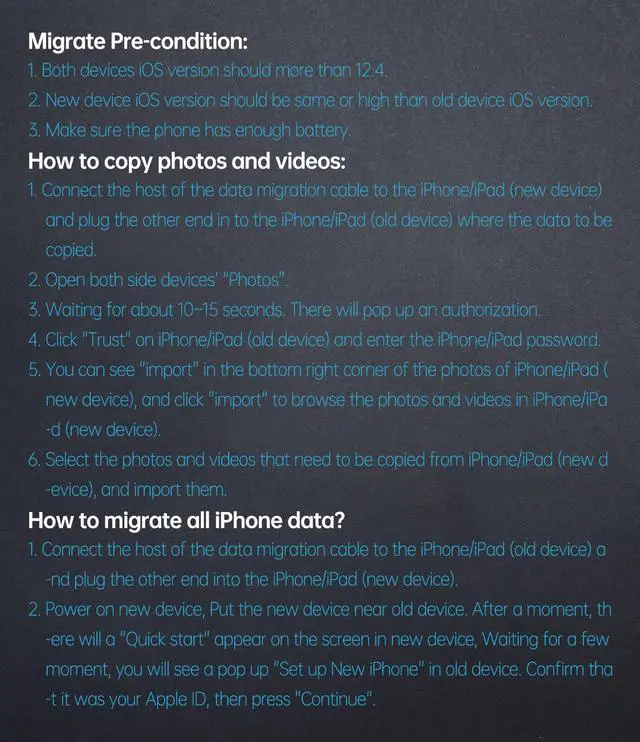 Alt view image 4 of 6 - Compatible for iPhone to i-Phone Transfer Cable Male to Male Data Migration, iOS 14 to 8 pin OTG Cable Sync Photo/Video Wired Cord, for iPhone 14/13/12 Mini/Pro Max/11/Xs/Xr/8 Series - 0.8ft