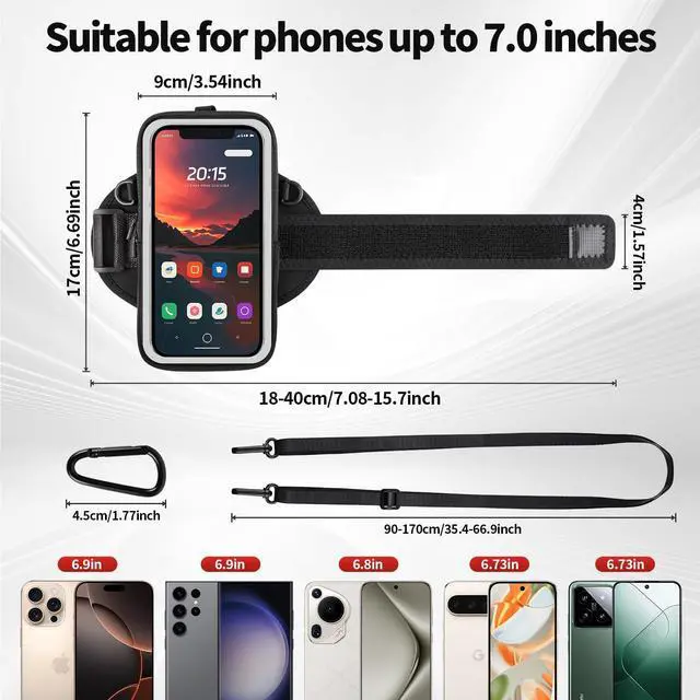Alt view image 6 of 7 - Phone Holder for Running, Walking & Workout, Cell Phone Armband with Carabiner, Clear Crossbody Phone Pouch Purse with Adjustable Lanyard for iPhone and Android - Suitable for Women and Men