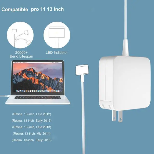 Alt view image 4 of 7 - 60W T-Tip Charger Compatible with Mac Book Pro Charger,Magnetic Power Adapter, Laptop Charger Compatible with Mac Book Pro 13-Inch Retina Display(Between 2012-2015)